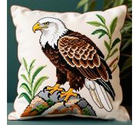 Wallphantom Embroidery Pillow Covers Kits Cushion Cases,Animal Bald Eagle,Cross Stitch Cushion Embroidery Kit Pillowcase for Beginners,45x45cm