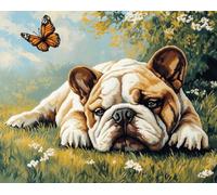 Wallphantom English Bulldog Latch Hook Rug Kit for Adults,Dog and Butterfly Meadow,Latch Hook Kits,Rectangular Mat,for Bedroom,Living Cushion Beginners Craft Kits,80x160cm