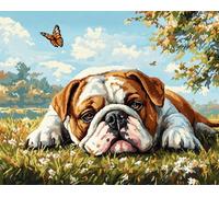 Wallphantom English Bulldog Latch Hook Rug Kits for Adults,Dog and Butterfly Meadow,Rug Making Kits Embroidery DIY Crochet Yarn for Beginners,Kids Craft Creative Gift,80x160cm