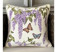 Wallphantom Flowers 11CT Stamped Embroidery Pillowcases,Wisteria Flowers and Butterflies,Cross Stitch Cushion Cover,Embroidery Kit,Needlepoint Kits for Adults Beginners,45x45cm