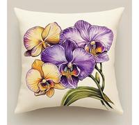 Wallphantom Flowers Cross Stitch Cushion Cover Kit for Adults Beginners,Beautiful Orchid,Pre-Printed Embroidery Set,DIY Handmade Needlepoint Pillow Kit Home Decor,45x45cm