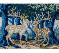 Wallphantom Forest Landscape Latch Hook Kits for Adults,Animals Two Elks,Pre-Printed Canvas DIY Rug Making Kit Crochet Yarn for Kids Beginners,Crafts Carpet for Home Decoration,52x38cm