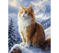 Wallphantom Forest Snow Scene Painting Kits for Beginner DIY Painting Kit,Animal cat,Easy Oil Painting Kits Gifts with Brushes and Acrylic Pigment,16x20inch with Frame