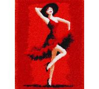 Wallphantom Girl DIY Craft Latch Hook Rug Kits,Dancing Girl in a red Skirt,Printed Carpet Crochet Yarn Kits,Handcraft Cushion Crocheting Hook Home Decoration for Family Friends,55x75cm
