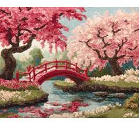 Wallphantom Japanese Style DIY Latch Hook Rug Kit Handmade Carpet,Spring Cherry Blossom Tree Park,Crochet Yarn Embroidery Needlework Hook Kit for Beginners,Home Decor Festival,Gift,80x160cm