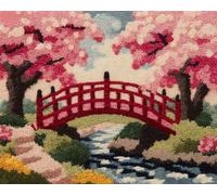 Wallphantom Japanese Style Latch Hook Kits Rugs,Cherry Blossom Trees and Bridge,Latch Hook Rug Kits for Adults Beginners,DIY Crochet Set,Tapestry Making Kit,Embroidery Sofa Cushion Carpet,55x75cm