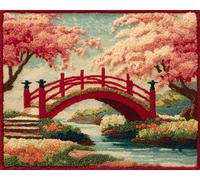 Wallphantom Japanese Style Latch Hook Rug Kits for Adults,Spring Cherry Blossom Tree Park,DIY Crochet Yarn Carpet Embroidery Rug Kit,Latch Hook 3D Craft for Home Decor Festival Gift,52x38cm