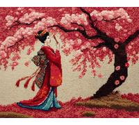 Wallphantom Japanese Style Latch Hook Rug Kits for Adults,Woman Under The Cherry Tree,DIY Crochet Yarn Carpet Embroidery Rug Kit,Latch Hook 3D Craft for Home Decor Festival Gift,52x38cm
