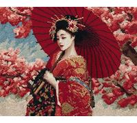 Wallphantom Japanese Style Latch Hook Rug Kits,Woman Under The Cherry Tree,DIY Crochet Rug Making Kit for Adults Kids,3D Cross Stitch Carpet Embroidery Needlework Crocheting for Home Decor,60x90cm