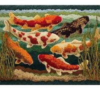 Wallphantom Landscape DIY Latch Hook Rug Kit Handmade Carpet,A Group of koi Fish,Crochet Yarn Embroidery Needlework Hook Kit for Beginners,Home Decor Festival,Gift,80x160cm