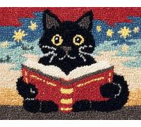 Wallphantom Landscape DIY Latch Hook Rug Kits for Adults,A Black cat and Magic Books,Tapestry Pre-Printed Patterns Carpet Needlework Crochet Yarns Latch Hooking Mat Cushion for Home Decor,80x160cm