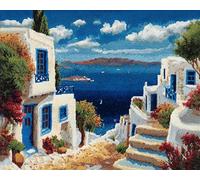 Wallphantom Landscape DIY Latch Hook Rug Kits for Adults,Houses by The sea,Tapestry Pre-Printed Patterns Carpet Needlework Crochet Yarns Latch Hooking Mat Cushion for Home Decor,80x160cm