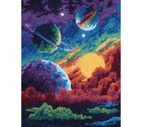 Wallphantom Landscape DIY Latch Hook Rug Kits for Adults,Starry Sky Universe Planet,Tapestry Pre-Printed Patterns Carpet Needlework Crochet Yarns Latch Hooking Mat Cushion for Home Decor,80x160cm