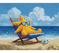 Wallphantom Landscape DIY Latch Hook Rug Making Kit for Adults Kids,Starfish on The Beach,DIY Latch Hook Rug Kit,Cross Stitch Rug Making Kit,Ideal for Home Decor and Fun Crafting,90x120cm