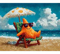 Wallphantom Landscape Latch Hook Kits for Adults,Starfish on The Beach,3D Crochet Hooks Kit Rug Carpet Making Cushion DIY Crafting for Home Party Decor,Latch Hook Rug,60x90cm