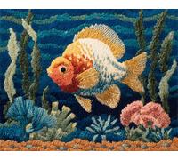Wallphantom Landscape Latch Hook Rug Kits for Adults Beginners,Water Plants and Goldfish,Latch Hook Kits for Bedroom,Living Cushion Adult Craft Gifts,52x38cm