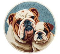Wallphantom Latch Hook Craft Kits,Two Bulldogs,Doormat Carpet Making Kits,Interlocking Hook Rug Gift Packing DIY for Teenager/Adults with Printed Canvas,50x50cm