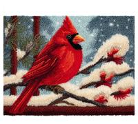 Wallphantom Latch Hook Craft Kits,Winter Red Bird,Doormat Carpet Making Kits,Interlocking Hook Rug Gift Packing DIY for Teenager/Adults with Printed Canvas,90x120cm