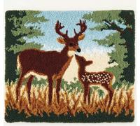 Wallphantom Latch Hook Kits for Adults,Deer in the Forest,Pre-Printed Canvas DIY Rug Making Kit Crochet Yarn for Kids Beginners,Crafts Carpet for Home Decoration,52x38cm