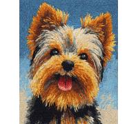 Wallphantom Latch Hook Kits for Adults,Happy Yorkshire Terrier,Pre-Printed Canvas DIY Rug Making Kit Crochet Yarn for Kids Beginners,Crafts Carpet for Home Decoration,52x38cm