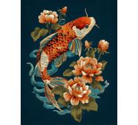 Wallphantom Latch Hook Kits for Adults,Koi Fish and Lotus,Pre-Printed Canvas DIY Rug Making Kit Crochet Yarn for Kids Beginners,Crafts Carpet for Home Decoration,52x38cm