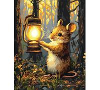 Wallphantom Latch Hook Kits for Adults Rug,Animal Mouse Holding a Lantern in The Forest,Latch Hook Kits DIY Crochet Handcraft Rug Hooking Kit for Kids and Adults,55x75cm