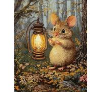 Wallphantom Latch Hook Kits for Adults Rug,Animal Mouse Holding a Lantern in The Forest,Latch Hook Kits DIY Crochet Handcraft Rug Hooking Kit for Kids and Adults,55x75cm