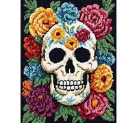 Wallphantom Latch Hook Kits for Adults,Skull and Flowers,3D Crochet Hooks Kit Rug Carpet Making Cushion DIY Crafting for Home Party Decor,Latch Hook Rug,60x90cm