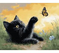 Wallphantom Latch Hook Kits for Kids and Adults,Black Cat and Butterfly,DIY Latch Hook Rug Making Kit,Carpet Making Crochet Kits Needlework Crafts for Home Decor,80x115cm