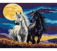 Wallphantom Latch Hook Kits Rugs,Horse Under the Moon,Latch Hook Rug Kits for Adults Beginners,DIY Crochet Set,Tapestry Making Kit,Embroidery Sofa Cushion Carpet,55x75cm