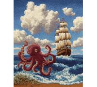 Wallphantom Latch Hook Kits Rugs,Octopus and Sailboat,Handmade Self Knotting Set,Tapestry Kits for Adults,Cushion Latch Hook Rug Pre-Printed Pattern Craft for Adults,80x115cm