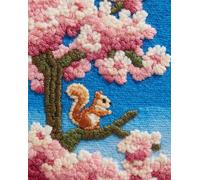 Wallphantom Latch Hook Kits Rugs,Squirrels Under the Cherry Blossom Tree,Handmade Self Knotting Set,Tapestry Kits for Adults,Cushion Latch Hook Rug Pre-Printed Pattern Craft for Adults,80x115cm