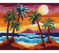 Wallphantom Latch Hook Kits Rugs,Sunset Coconut Tree Landscape,Handmade Self Knotting Set,Tapestry Kits for Adults,Cushion Latch Hook Rug Pre-Printed Pattern Craft for Adults,80x115cm