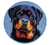 Wallphantom Latch Hook Rug Kit,Animal Dog,Rottweiler,DIY Latch Hook Rug Making Kit for Adults Kids,Carpet Making Cushion Needlework for Beginners,Home Decor,50x50cm