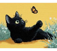 Wallphantom Latch Hook Rug Kit for Adults,Black Cat and Butterfly,Printed Canvas Crochet Yarn Floor Mat Embroidery DIY Hook and Latch Kit Carpet for Christmas Decoration,52x38cm