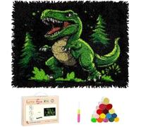 Wallphantom Latch Hook Rug Kit for Adults,Cartoon Roaring Dinosaur with Green Tree,Printed Canvas Crochet Yarn Floor Mat Embroidery DIY Hook and Latch Kit Carpet for Christmas Decoration,52x38cm