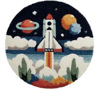 Wallphantom Latch Hook Rug Kit for Adults,Cartoon Space Rocket,Printed Canvas Crochet Yarn Floor Mat Embroidery DIY Hook and Latch Kit Carpet for Christmas Decoration,50x50cm