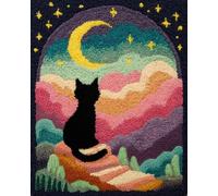 Wallphantom Latch Hook Rug Kit for Adults,Cat Under the Stars