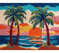 Wallphantom Latch Hook Rug Kit for Adults,Sunset Coconut Tree Landscape,Latch Hook Kits,Rectangular Mat,for Bedroom,Living Cushion Beginners Craft Kits,80x160cm