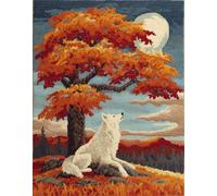 Wallphantom Latch Hook Rug Kit for Adults,White Fox Under The Maple Tree,Latch Hook Kits,Rectangular Mat,for Bedroom,Living Cushion Beginners Craft Kits,80x160cm