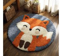 Wallphantom Latch Hook Rug Kits,Cute Cartoon Fox,DIY Crochet Rug Making Kit for Adults Kids,3D Cross Stitch Carpet Embroidery Needlework Crocheting for Home Decor,50x50cm