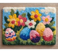 Wallphantom Latch Hook Rug Kits,Easter Eggs in the Flower Bushes,DIY Crochet Rug Making Kit for Adults Kids,3D Cross Stitch Carpet Embroidery Needlework Crocheting for Home Decor,60x90cm
