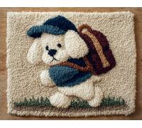 Wallphantom Latch Hook Rug Kits for Adult,A Puppy Carrying a Schoolbag,DIY Rug Crochet Making Kits with Pre-Printed Canvas and Latch Hook Tool and Enough Yarn,55x75cm