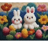 Wallphantom Latch Hook Rug Kits for Adults Beginners,Easter Eggs and Rabbits Among the Flowers,DIY with Printed Canvas Crochet Yarn Handmade Embroidery Crafts Crochet for Home Decoration,90x120cm