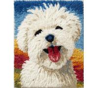 Wallphantom Latch Hook Rug Kits for Adults Beginners,Happy Maltese,DIY Crochet Rug Making Kit with Printed Patterns Rug Making for Home Decoration Gifts,60x90cm