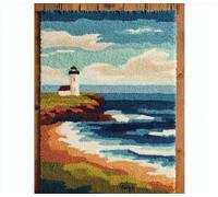 Wallphantom Latch Hook Rug Kits for Adults Beginners,Lighthouse on the Hillside,DIY Crochet Rug Making Kit with Printed Patterns Rug Making for Home Decoration Gifts,60x90cm