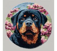 Wallphantom Latch Hook Rug Kits for Adults Beginners,Rottweiler Under The Cherry Blossom Tree,DIY Crochet Rug Making Kit with Printed Patterns Rug Making for Home Decoration Gifts,50x50cm