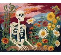 Wallphantom Latch Hook Rug Kits for Adults Beginners,Skulls and Flowers,DIY with Printed Canvas Crochet Yarn Handmade Embroidery Crafts Crochet for Home Decoration,90x120cm