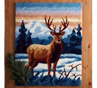 Wallphantom Latch Hook Rug Kits for Adults Beginners,Snow Scene Deer,Latch Hook Kits for Bedroom,Living Cushion Adult Craft Gifts,52x38cm