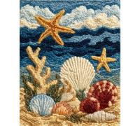 Wallphantom Latch Hook Rug Kits for Adults Beginners,Starfish and Seashells on the Beach
